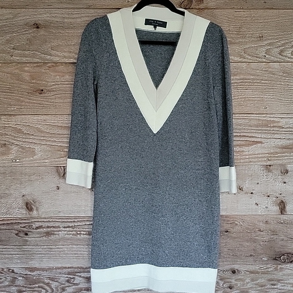 RAG + BONE Size Small Gray Wool Sweater Dress with Contrast Trim